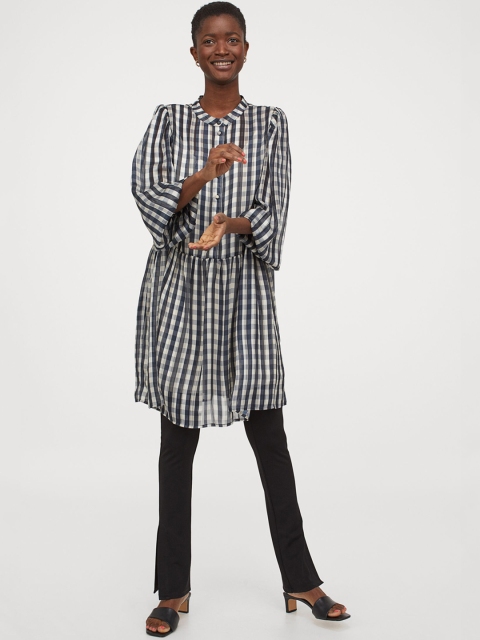 

H&M Women Blue Checked Wide Dress