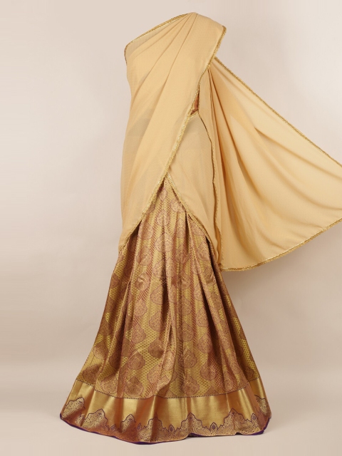 

Pothys Cream-Coloured Woven Design Poly Chiffon Half Saree