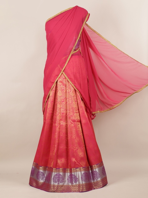 

Pothys Pink & Orange Poly Chiffon Printed Half Saree