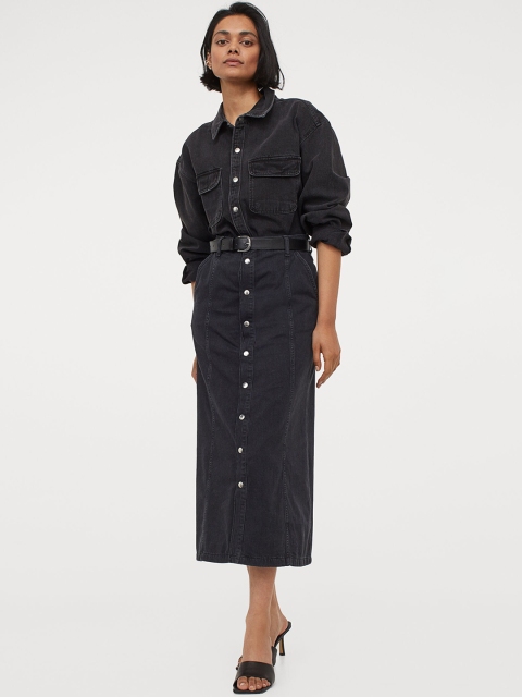

H&M Women Black Denim Skirt
