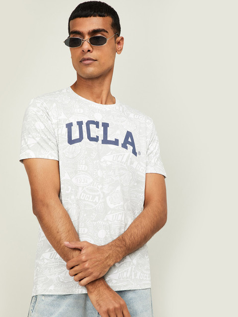 

UCLA Men White & Blue Printed Slim Fit Round Neck T-shirt