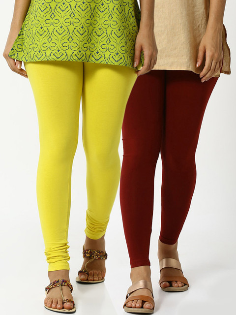 

De Moza Women Pack of 2 Solid Ankle-Length Leggings, Maroon