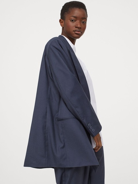 

H&M Women Blue Solid Oversized Jacket