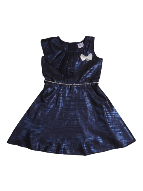 Doodle Girls Navy Blue Self Design Fit and Flare Dress