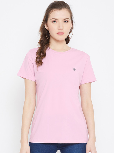 

Octave Women Pink Solid Round Neck T-shirt