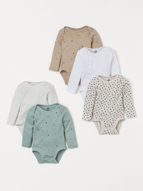 

H&M Infants 5-Pack Long-Sleeved Bodysuits, Green