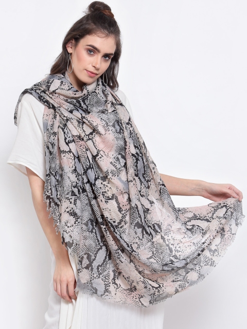 

J Style Women Grey & Pink Printed Stole