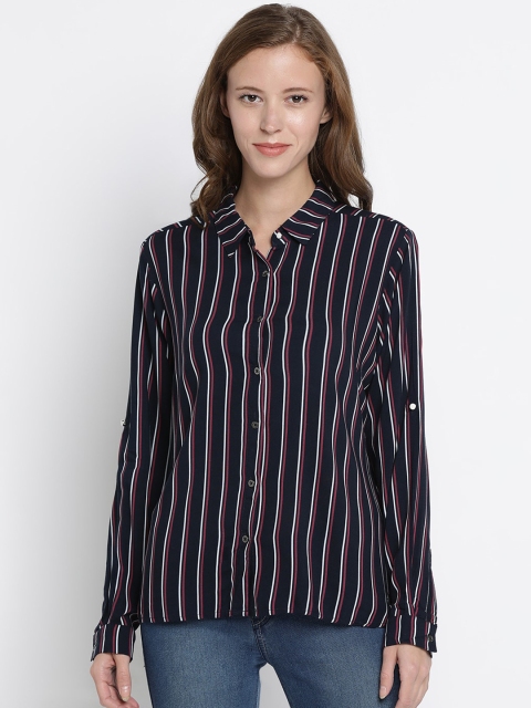 

Pepe Jeans Women Navy Blue Regular Fit Striped Casual Shirt