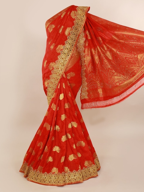 

Pothys Red Pure Silk Embellished Kanjeevaram Saree