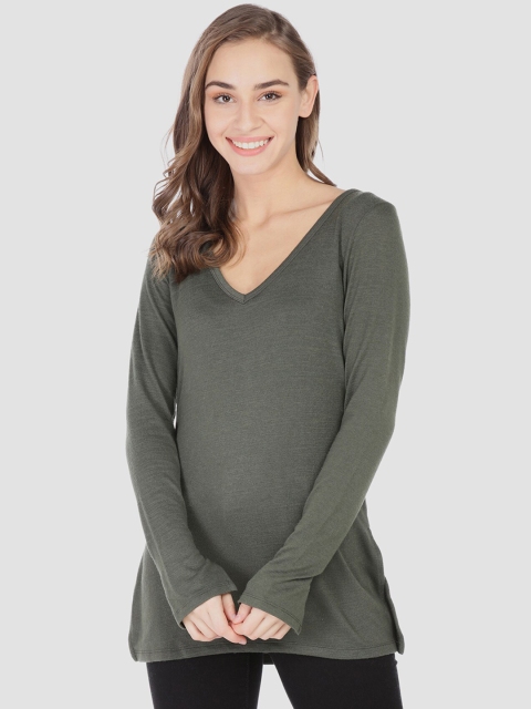 

GAP Women Green Solid V-Neck T-shirt