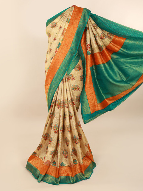 

Pothys Off-White Pure Silk Printed Banarasi Saree