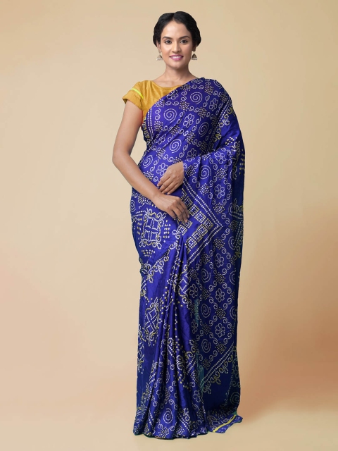 

Unnati Silks Blue & White Silk Blend Printed Bandhani Saree