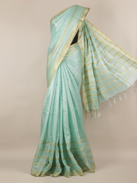 

Pothys Blue Solid Linen Blend Saree