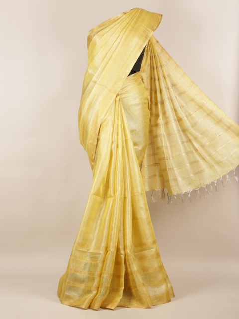 

Pothys Yellow Solid Linen Blend Saree