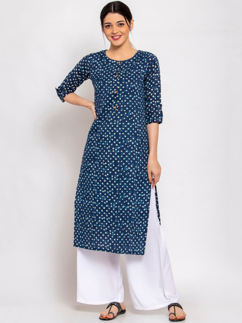 

ALC Creations Women Navy Blue Printed Straight Kurta