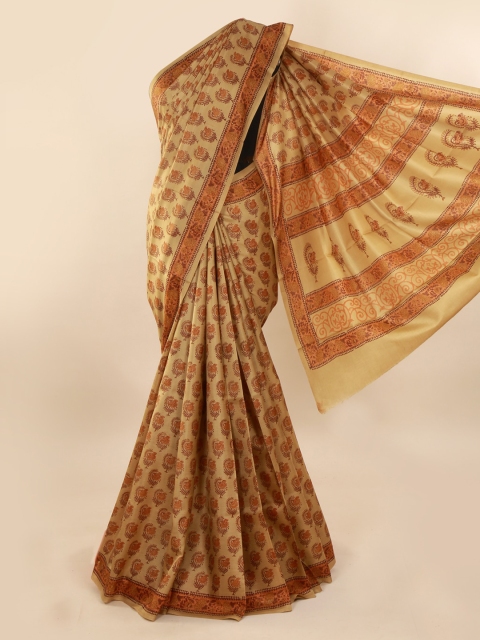 

Pothys Mustard Pure Silk Printed Bagh Saree
