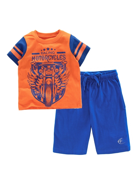 

KiddoPanti Boys Orange & Blue Printed T-shirt with Shorts