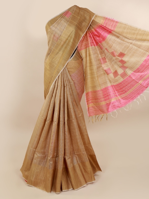 

Pothys Tan Solid Jute Silk Saree