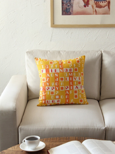 

House This Unisex Rust Yellow Self Design Cushion Cover