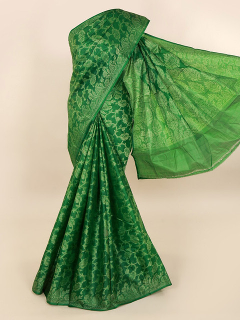

Pothys Green Pure Silk Floral Woven Design Tussar Saree