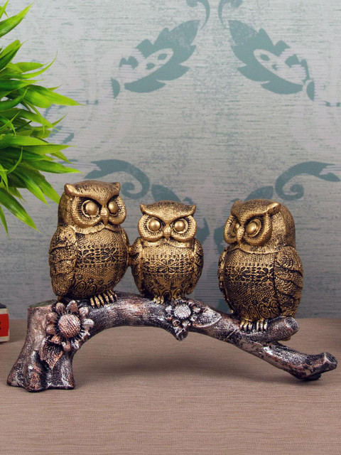 

TIED RIBBONS Set Of 3 Gold-Toned & Copper-Toned Decorative Owl Figurine Showpiece