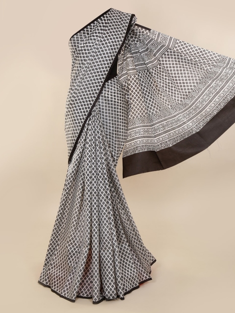 

Pothys White Pure Silk Printed Bagh Saree