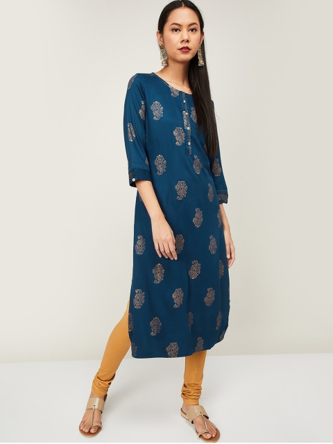 

Melange by Lifestyle Women Blue Embroidered Straight Kurta
