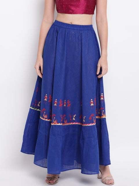 

Shakumbhari Women Blue & Maroon Printed A-Line Maxi Skirt