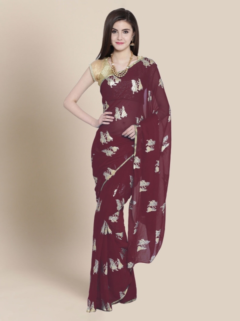 

Chhabra 555 Burgundy Dyed Block Print Saree