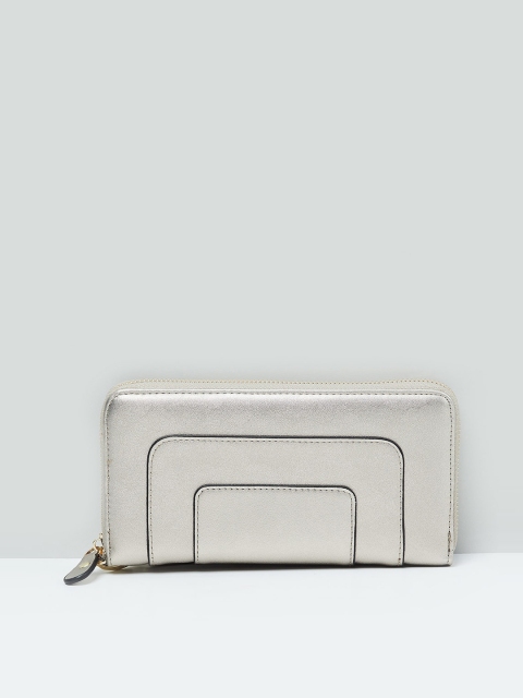 

max Women Silver-Toned Solid Zip Around Wallet