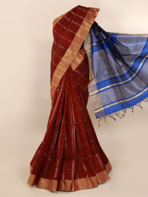 

Pothys Maroon Checked Jute Silk Saree