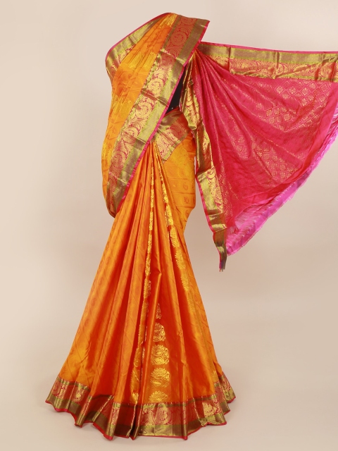 

Pothys Orange Pure Silk Solid Kanjeevaram Saree