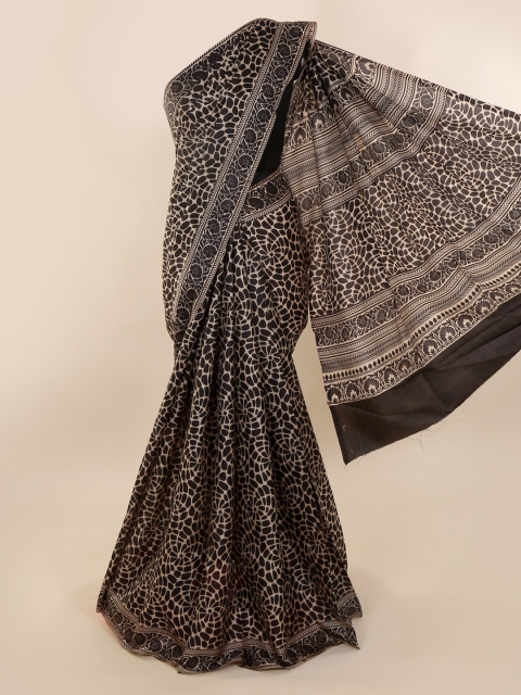 

Pothys Black Pure Silk Printed Bagh Saree