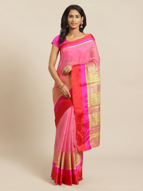 

Mitera Pink & Red Silk Cotton Solid Saree