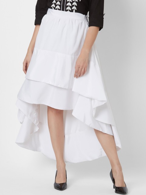 

Vedic Women White Velvet Tiered Skirt