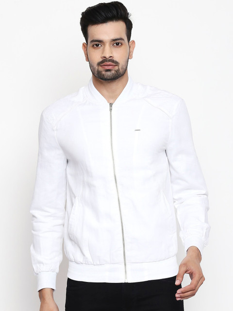 

People Men White Solid Bomber Jacket