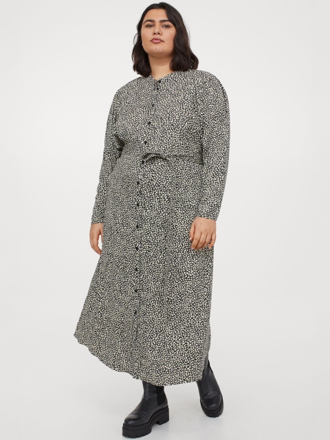 

H&M Plus Women Black & Cream-Coloured Tie-Belt Dress