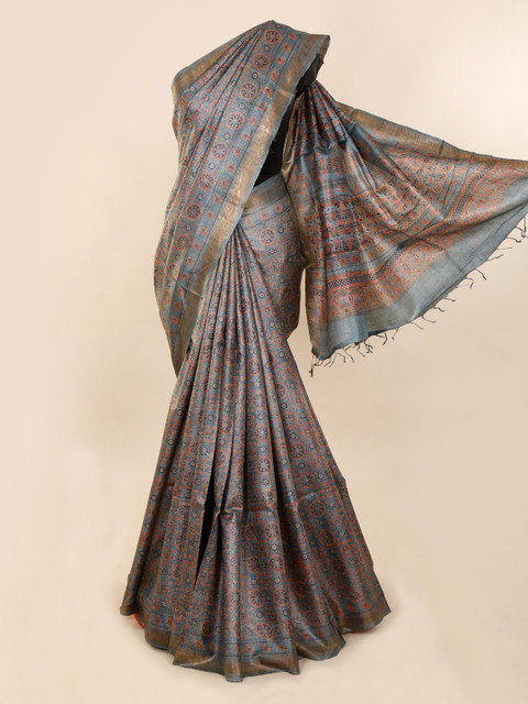 

Pothys Grey Pure Silk Woven Design Dabu Saree