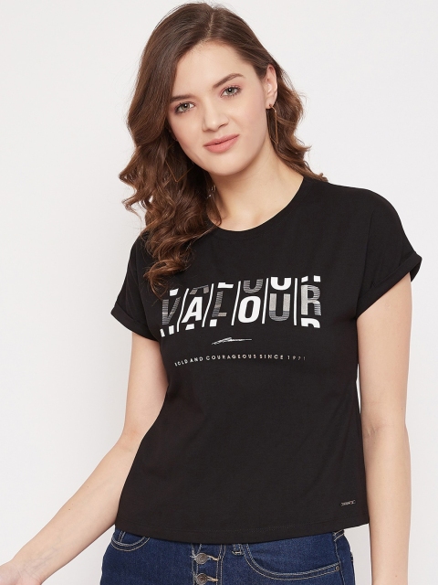 

Octave Women Black Printed Round Neck T-shirt