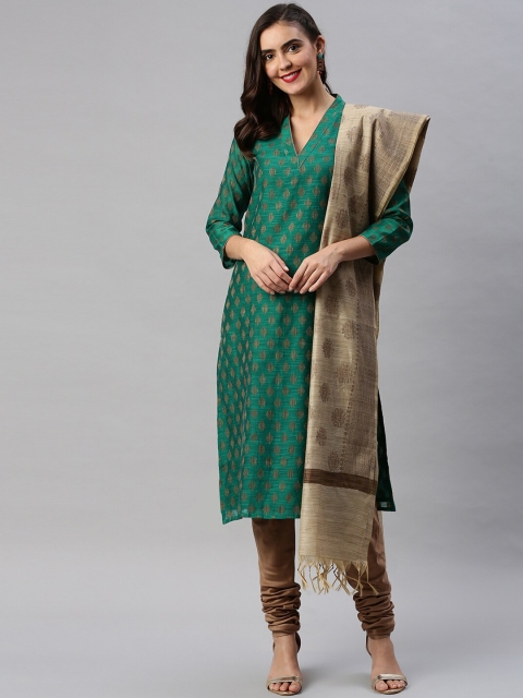

Soch Green & Brown Cotton Blend Unstitched Dress Material