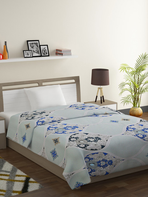 

SWAYAM Blue & White Ethnic Motifs Mild Winter 150 GSM Single Bed Comforter