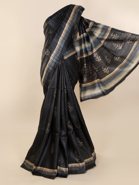 

Pothys Grey Pure Silk Solid Dabu Saree