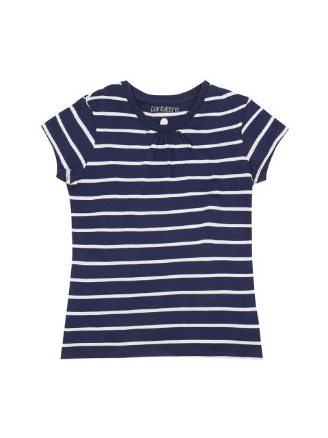

CHALK by Pantaloons Girls Navy Blue White Striped Round Neck Pure Cotton T-shirt