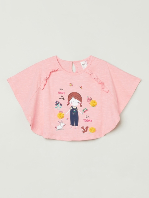 

max Girls Pink Printed Pure Cotton Cape Top