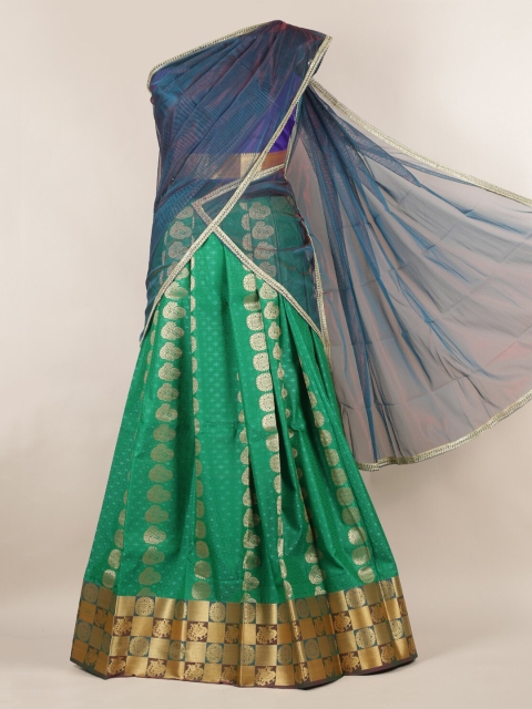 

Pothys Blue & Green Poly Chiffon Printed Half Saree