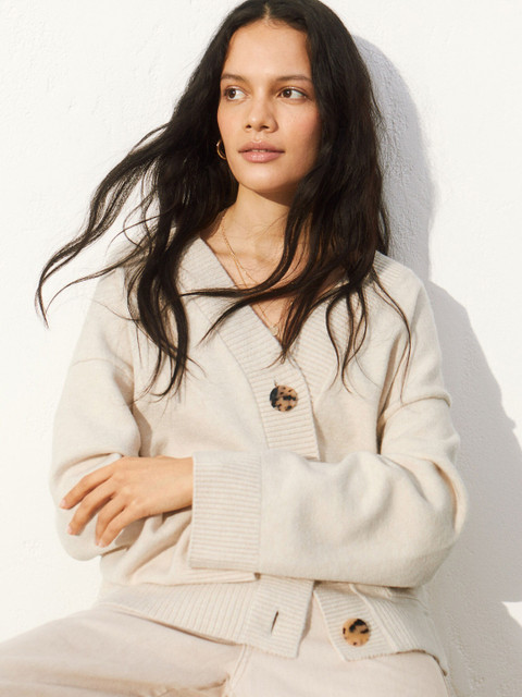 

H&M Women Beige Solid Oversized Cardigan