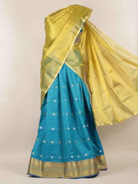

Pothys Gold-Toned & Green Tissue Woven Design Half Saree
