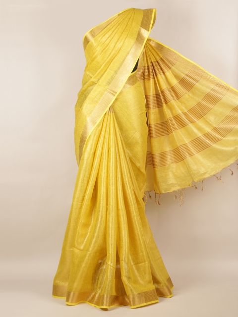 

Pothys Mustard Solid Linen Blend Saree