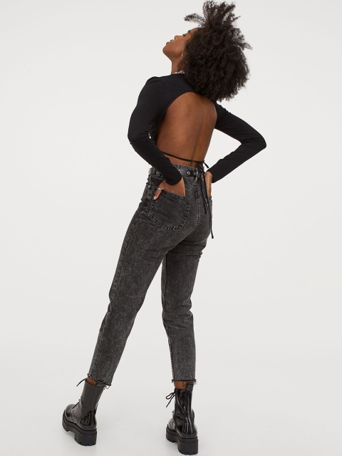 

H&M Women Black Solid Open-Backed Top