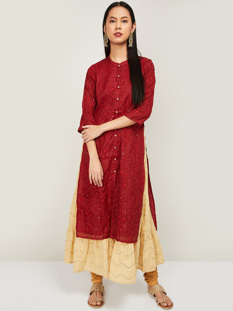 

Melange by Lifestyle Women Red Woven Design Kurta